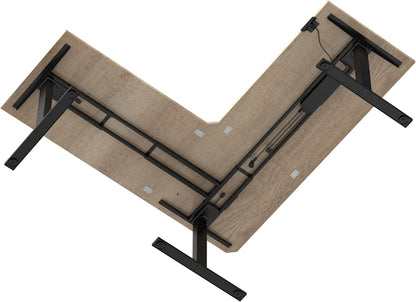 STABUREAUS Seat Stand L-Shaped Corner Desk Electrically Adjustable with 4 Memory Modes | Desktop 180 x 160 x 70 cm | Black - Grey Oak | Height 65-130 cm - QUORE