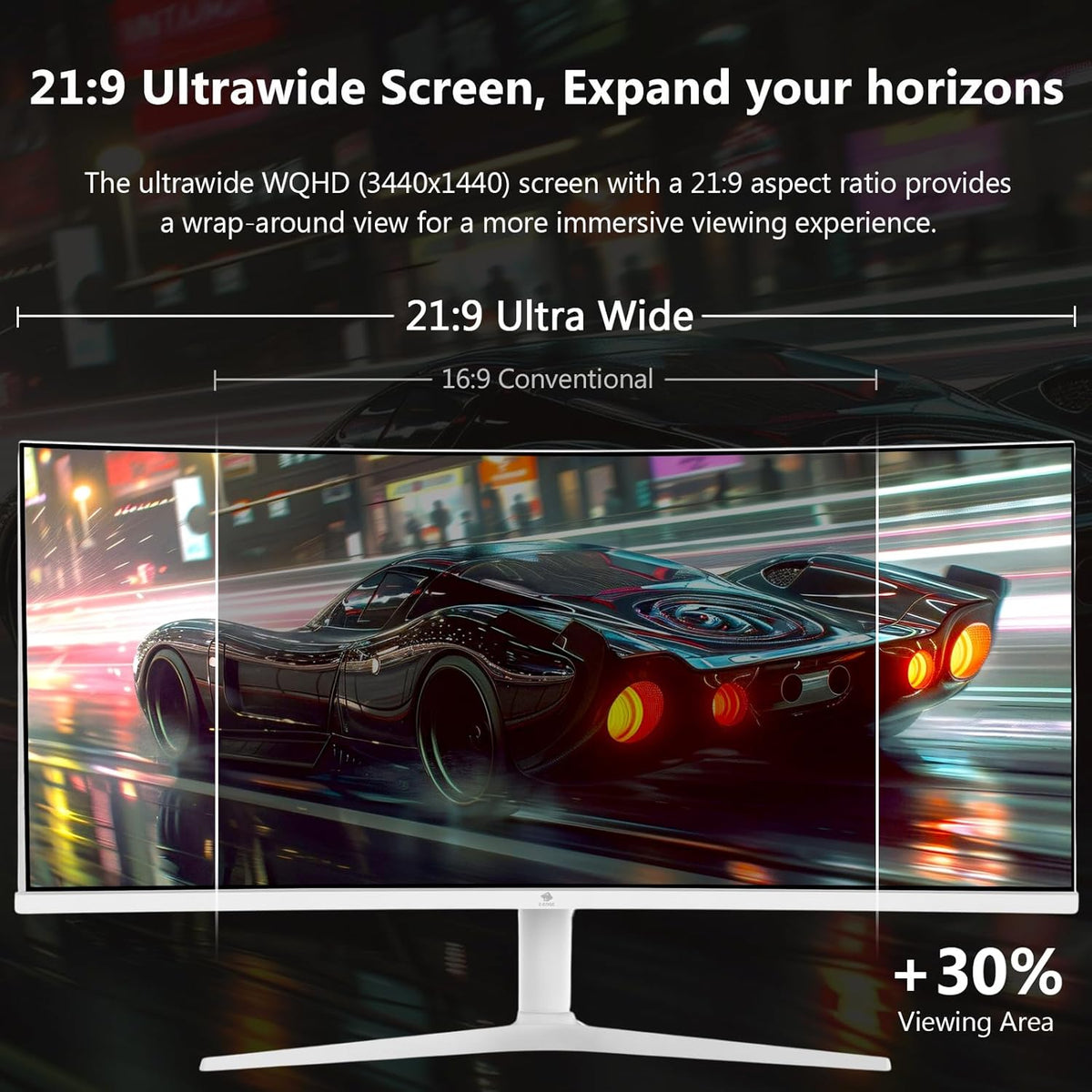 Z-Edge 34'' Curved Gaming Monitor White, 3440x1440, IPS, 165Hz (DP1.4×2), 1ms, 21:9, Height Adjustable/Tilt, Rotary, 100Hz (HDMI2.0×2), FreeSync, VESA (DP cable included)