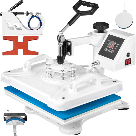VEVOR Transferpers, 29 x 38 cm, hittepers, 5-in-1, hittepers met nauwkeurige digitale timer en temperatuurregeling, 360 graden, witte hittepersmachine voor schoenen, T-shirts, bekers