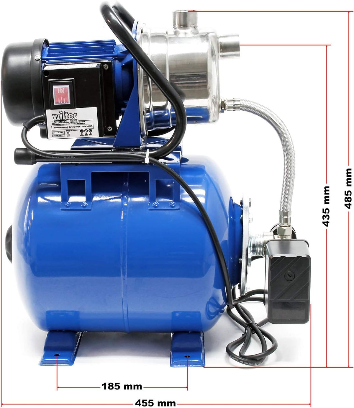 Drukwaterpomp – Waterpomp – Tuinpomp – Membraanpomp – Drukketel – 19 Liter Membraanketel – 1200W Motorvermogen – 3400 L/uur Debiet