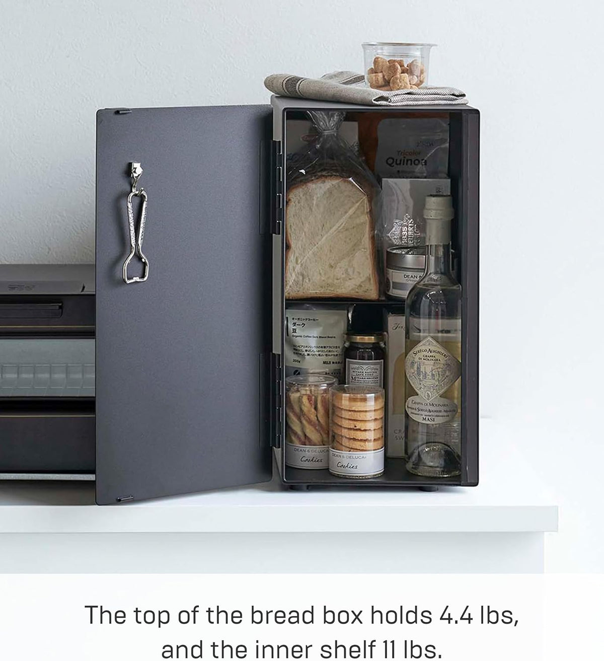 Yamazaki 5681 TOWER Bread Case Tall, black, Steel, 22 x 34.5 x 41 cm