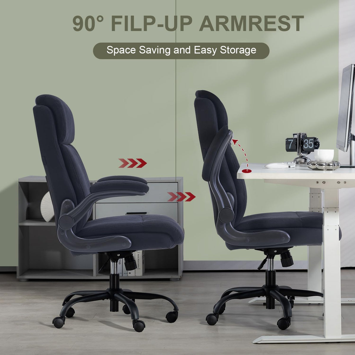 CASTLOVE Stoffen Bureaustoel Ergonomische Computer Bureaustoel Draaibare Brede Executive Office Chair met Opklapbare Armsteun voor Kantoor Thuis (Zwart)