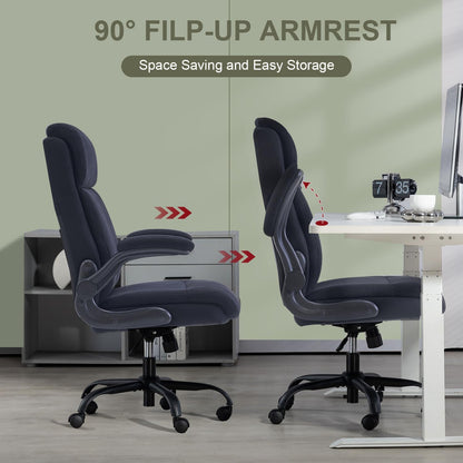 CASTLOVE Stoffen Bureaustoel Ergonomische Computer Bureaustoel Draaibare Brede Executive Office Chair met Opklapbare Armsteun voor Kantoor Thuis (Zwart)
