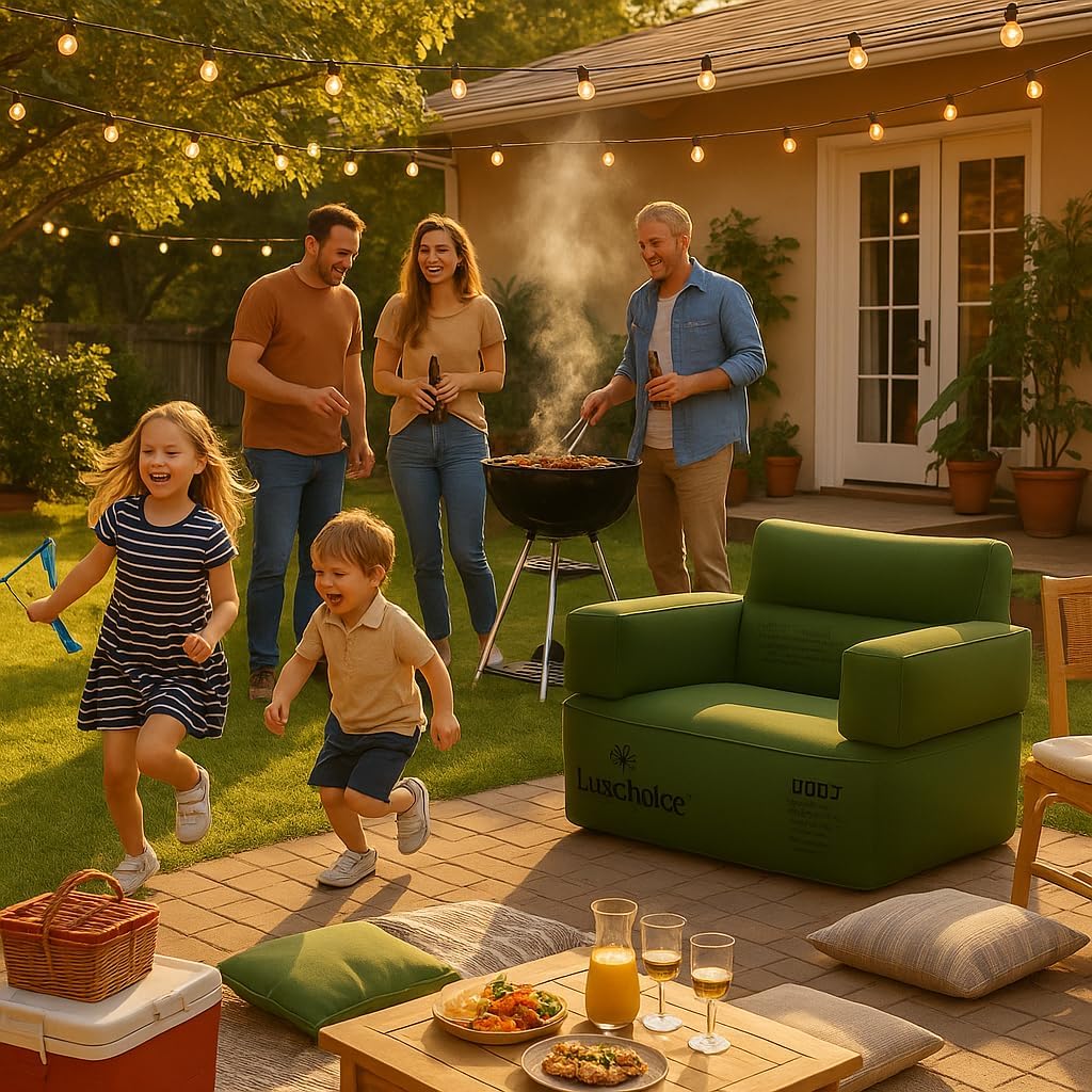 Luxchoice Opblaasbare sofa, camping, 1 persoon, luchtbank, camping, opblaasbare bank, opblaasbare outdoor luchtbank met armleuning en draagbare pomp