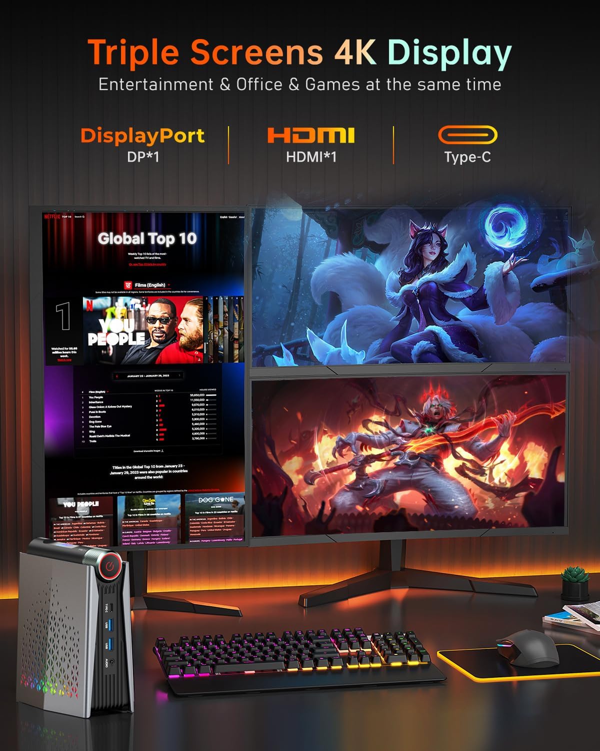 ACEMAGICIAN AMD Ryzen 9 6900HX (tot 4,9 GHz) RGB Mini PC, 32 GB DDR5 1024 GB (1 TB) SSD, AMD Radeon RX 680M Micro Desktop 【Instelbare Modus/Stille Eco/Performance】