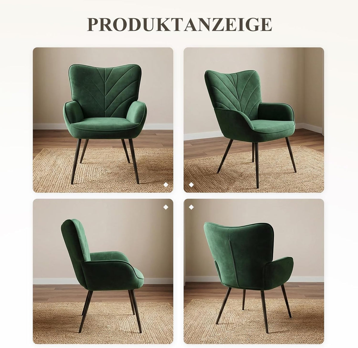 COLAMY Woonkamerstoel, fluwelen beklede relaxstoel met hoge rugleuning, gevoerde comfortstoel met Wingback-design, lounge stoel met houten poten voor woonkamer, leeshoek, groen
