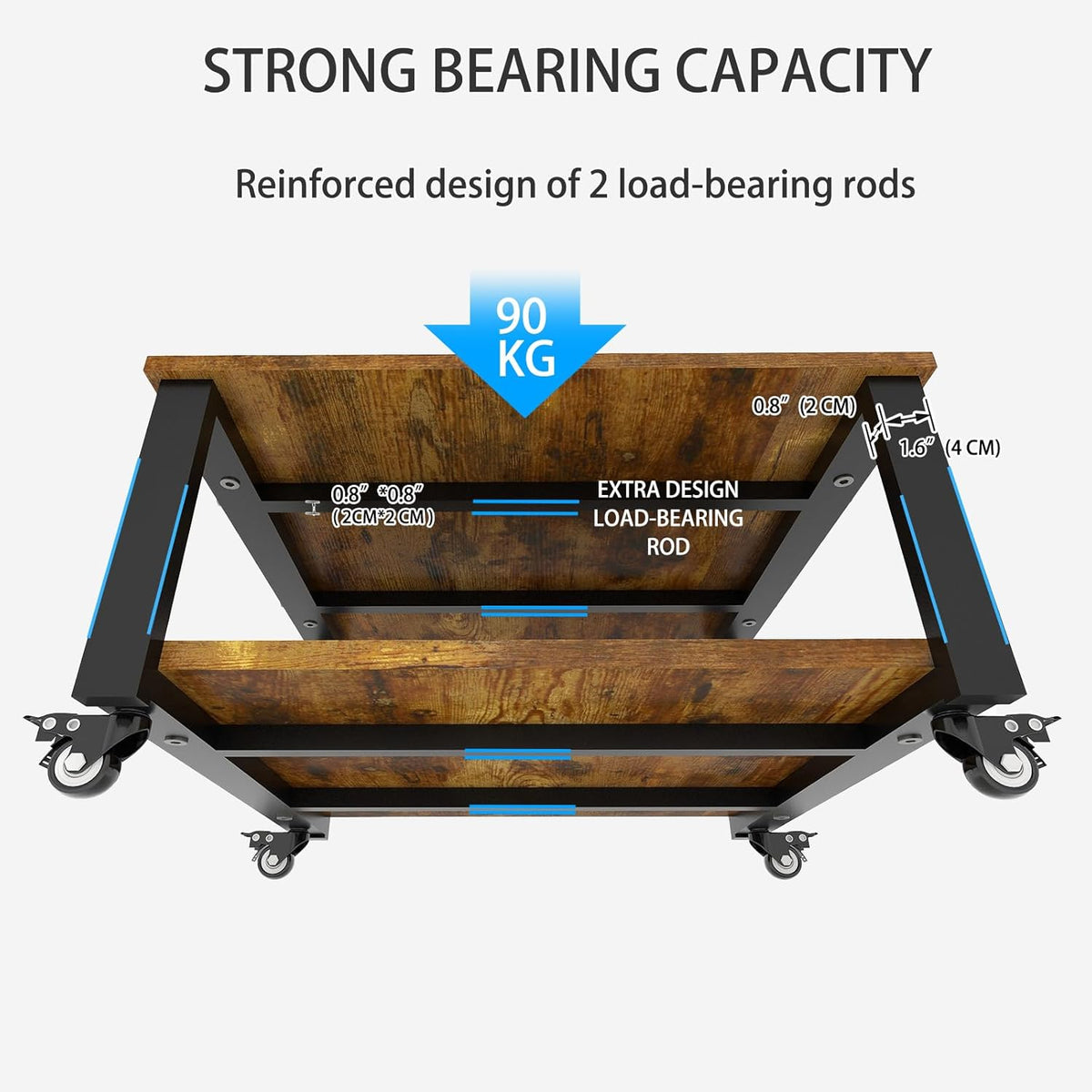 Printertafel Verrijdbaar – Printerstandaard – Printerrek – Printerkar – Opbergtafel – 2 Niveaus, 60 x 60 cm – 4 Zwenkwielen Met Rem