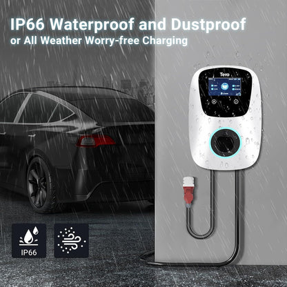 Tera Smart EV oplader type 2 Wallbox met app, 11 kW, 16 A, 400 V, CE & TÜV met wifi en bluetooth, 7 m laadkabel met opladerhouder, thuis, Wallbox CEE, 3-fasen stekker voor EVs & PHEV W01, wit
