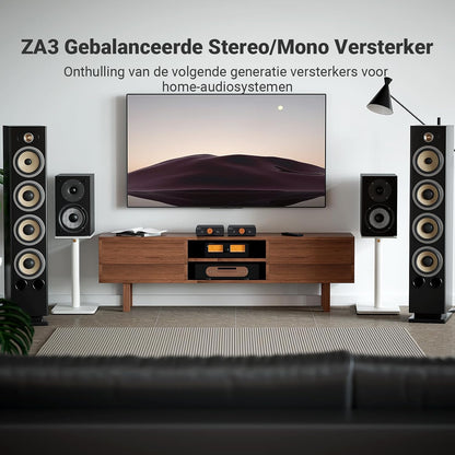 Fosi Audio ZA3 Gebalanceerde Stereo/Mono Versterker HiFi, Chips TPA3255, Mini Audio Versterker Monoblock met XLR RCA Ingangen en 12V Trigger-In, voor Desktop Boekenplank Luidsprekers & Subwoofers