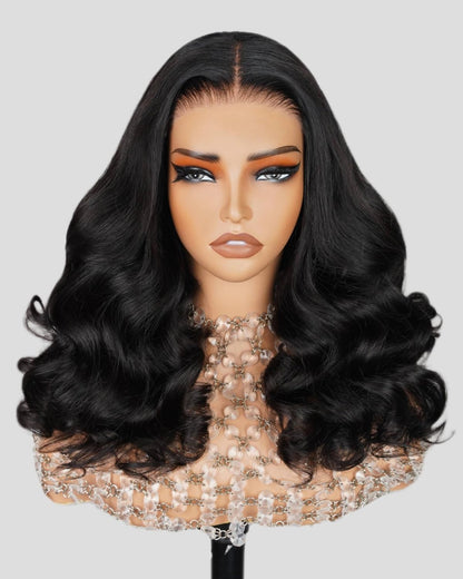 MEGALOOK 5×6 Pre Cut Lace Frontal Wig Ready to Go Glueless Wigs Human Hair for Black Women 12A Salon-Quality Loose Body Wave Human Hair Closure Wig 220% Density Pre Plucked Bleached Tiny Knots 18 Inch