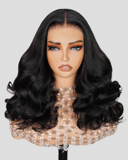 MEGALOOK 5×6 Pre Cut Lace Frontal Wig Ready to Go Glueless Wigs Human Hair for Black Women 12A Salon-Quality Loose Body Wave Human Hair Closure Wig 220% Density Pre Plucked Bleached Tiny Knots 18 Inch