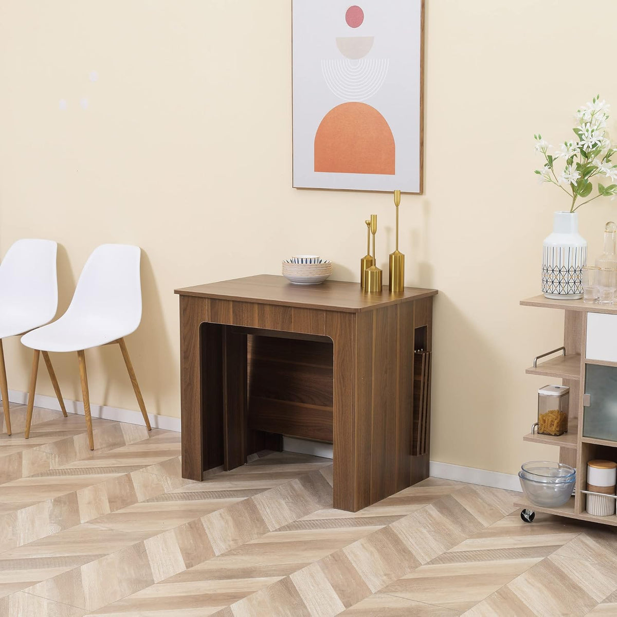 HOMCOM eettafel, vouwtafel, uitschuifbare keukentafel, eetkamertafel, houten tafel voor woonkamer, eetkamer, ruimtebesparend, modern design, spaanplaat, bruin, 60-180 x 85 x 75 cm