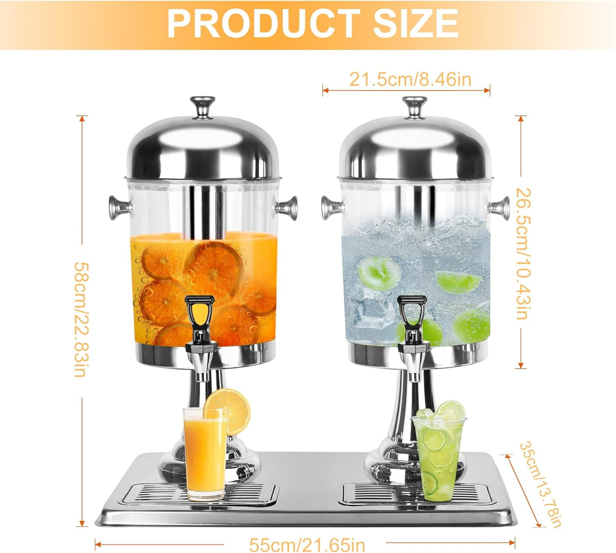 Drankdispenser, 4,4 gallon drankdispenser voor feestjes met ijskern en druppelkommen, roestvrij staal, dual catering, koude drankdispenser met standaard voor feestjes, bruiloft, hotelbuffet, banket