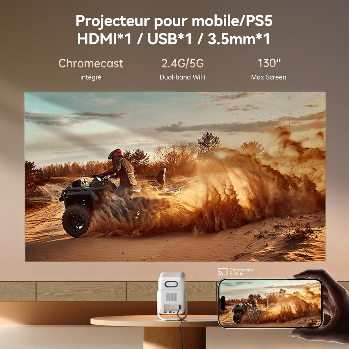 WANBO T2 Ultra Smart Beamer met Android TV, Netflix/500 ANSI, Native Full HD1080P, 120° Rotable, 30dB Quiet, Auto Focus Keystone, Bluetooth Wifi, 10W Speakers, Draagbare Mini Projector Thuis Outdoor