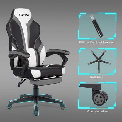 IntimaTe WM Heart Gamingstoel, ergonomische gamingstoel, met hoge rugleuning, bureaustoel met gevoerde zitting, inklapbare voetsteunen, verstelbare armleuningen 49 x 55 x 127(grijs)