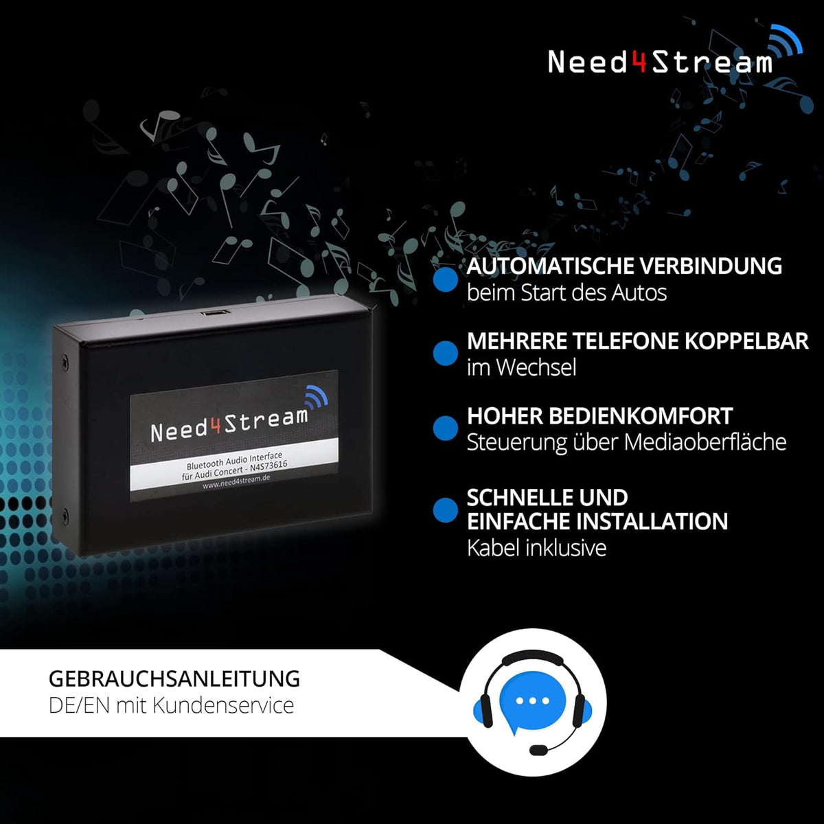Bluetooth audio-interface voor auto met AUX-aansluiting – Bluetooth audio adapter – Bluetooth muziekadapter – Bluetooth adapter – Bluetooth muziekstreamer – Automatische koppeling bij starten – Titel- en artiestweergave op display