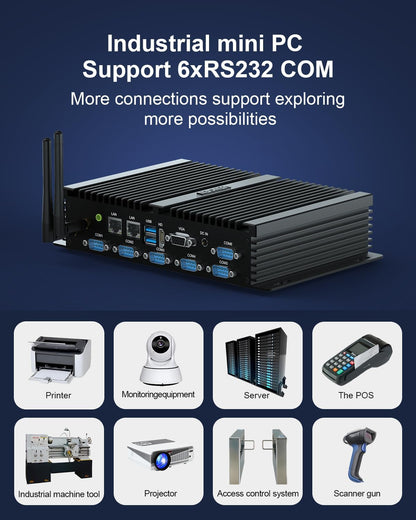 PC Industrial WIN11 Core i7, Industrial Computer Desktop RS232 COM, Dual Lan Mini PC ventilatorloos, 8GB RAM 512GB SSD, HD, VGA, Wi-fi, BT 4.0, 3G/4G SIM Card Slot, Auto Power On