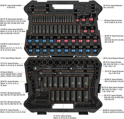 STARWORK TRUE MECHANIC 153-delige Impact Socket Set, Professioneel, SAE/Metrisch