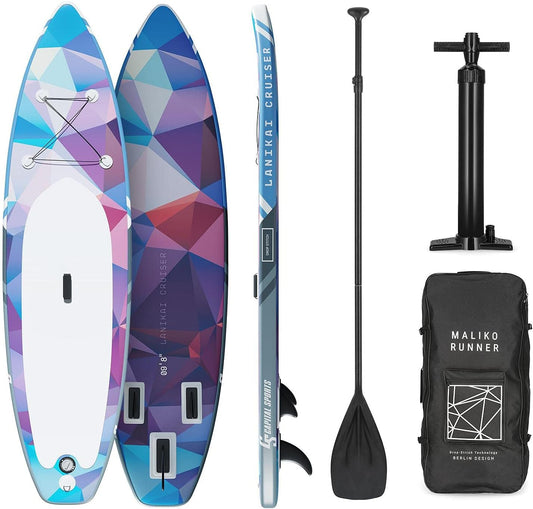 Capital Sports Lanikai Cruiser Opblaasbaar stand-up paddleboard, peddelboards voor volwassenen en kinderen, aluminium peddel, transporttas, SUP-pomp en paddleboard-accessoires, 330 cm, blauw/rood