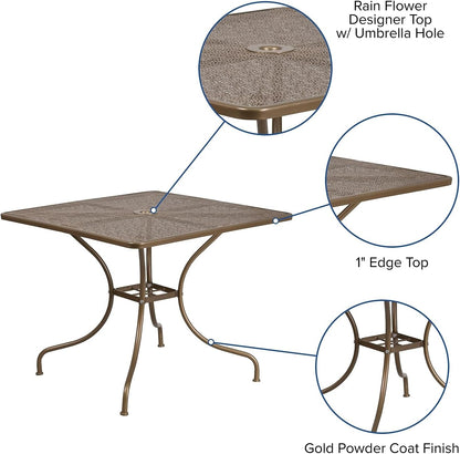 Flash Meubels 35,5'' Vierkant Binnen-Outdoor Staal Patio Tafel hedendaags 35.5"D x 35.5"W x 28.75"H Goud