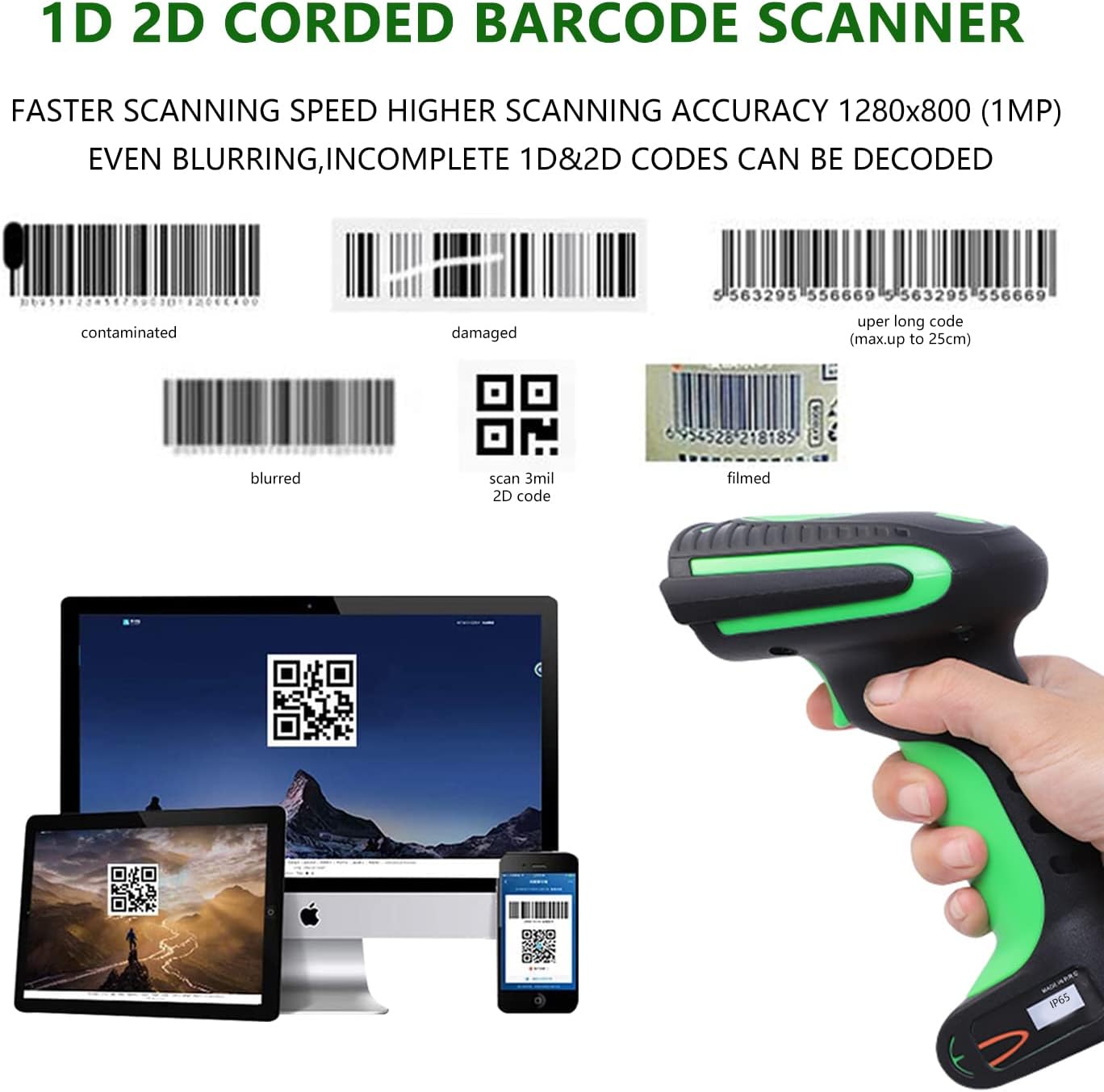 LENVII E677 barcodelezer 1D 2D QR waterdichte barcode scanner