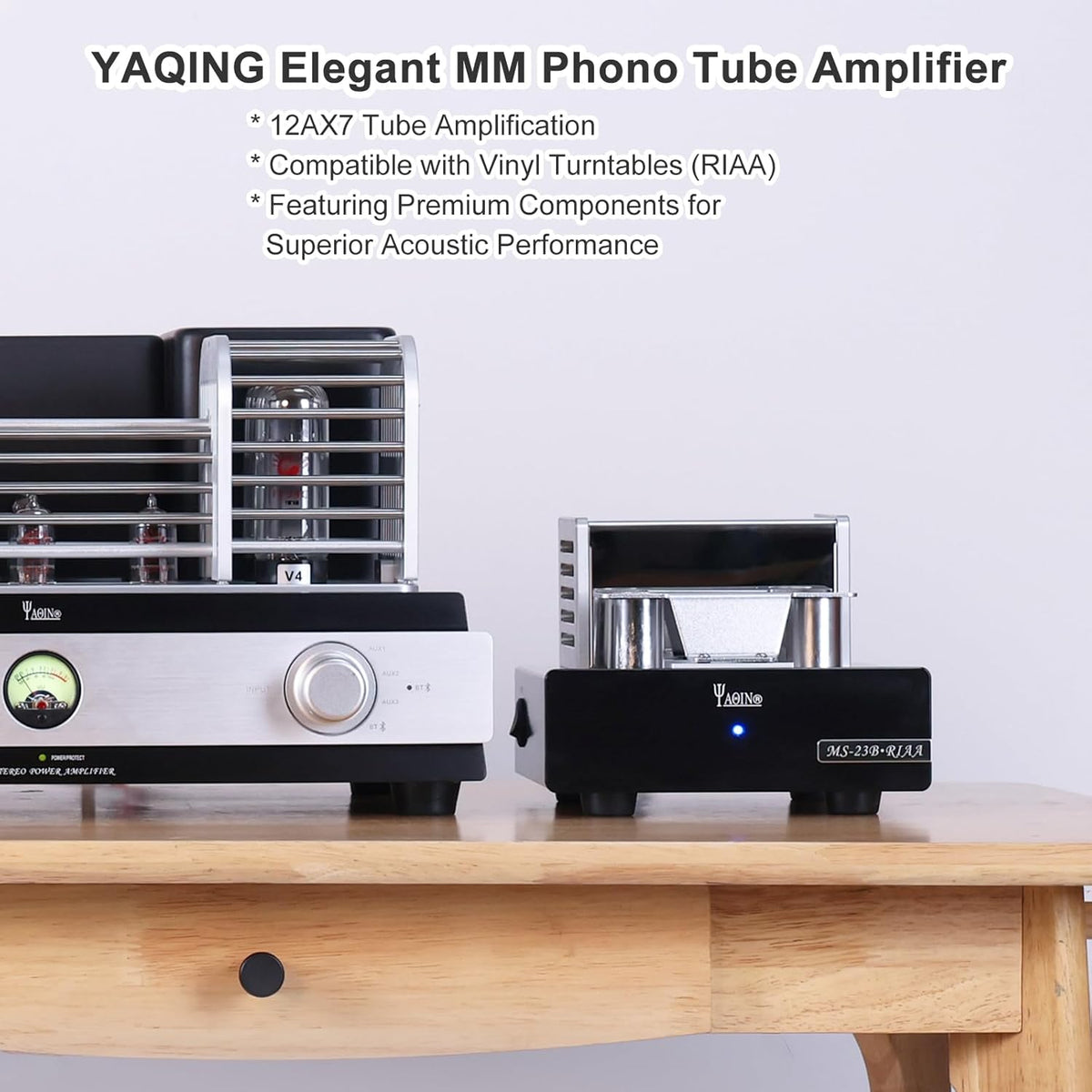 YAQIN MS-23B MM Phono buisversterker, platenspeler voorversterker met buisvoorversterker, compatibel met vinylplatenspelers (RIAA), met premium componenten voor superieure akoestische prestaties