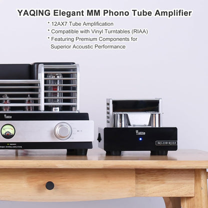 YAQIN MS-23B MM Phono buisversterker, platenspeler voorversterker met buisvoorversterker, compatibel met vinylplatenspelers (RIAA), met premium componenten voor superieure akoestische prestaties