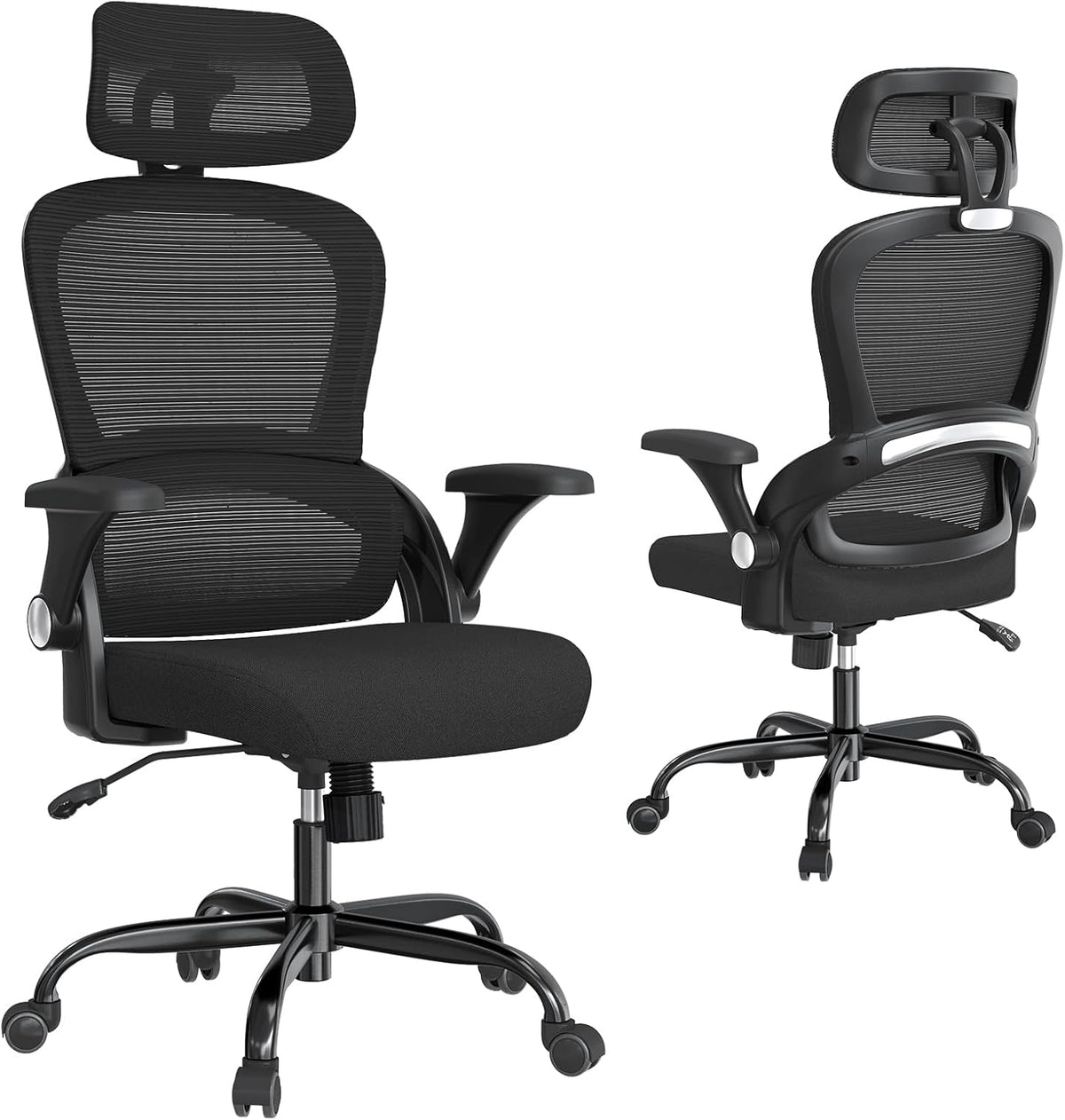 TRALT Ergonomische bureaustoel, bureaustoel met verstelbare hoofdsteun, in hoogte verstelbaar, bureaustoel, ergonomische bureaustoel, gamingstoel, 150 kg, voor lange tijd, zwart