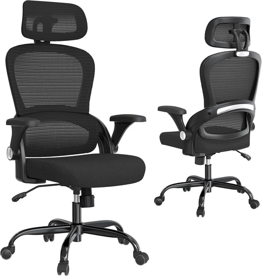 TRALT Ergonomische bureaustoel, bureaustoel met verstelbare hoofdsteun, in hoogte verstelbaar, bureaustoel, ergonomische bureaustoel, gamingstoel, 150 kg, voor lange tijd, zwart