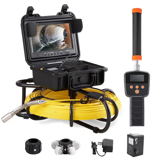 VEVOR Endoscoopcameraset met sonde, detectieapparaat, 512 Hz, voor de inspectie van het trotseren, lcd-kleurendisplay, 22,9 cm (9 inch), kabel 91,5 m, draagbare sonde, voor buizen, kijkhoek 130 graden