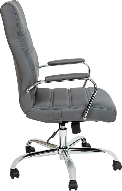 Flash Furniture Whitney Bureaustoel met hoge rugleuning - grijs LeatherSoft Executive draaibare bureaustoel met chroom frame - draaibare fauteuil