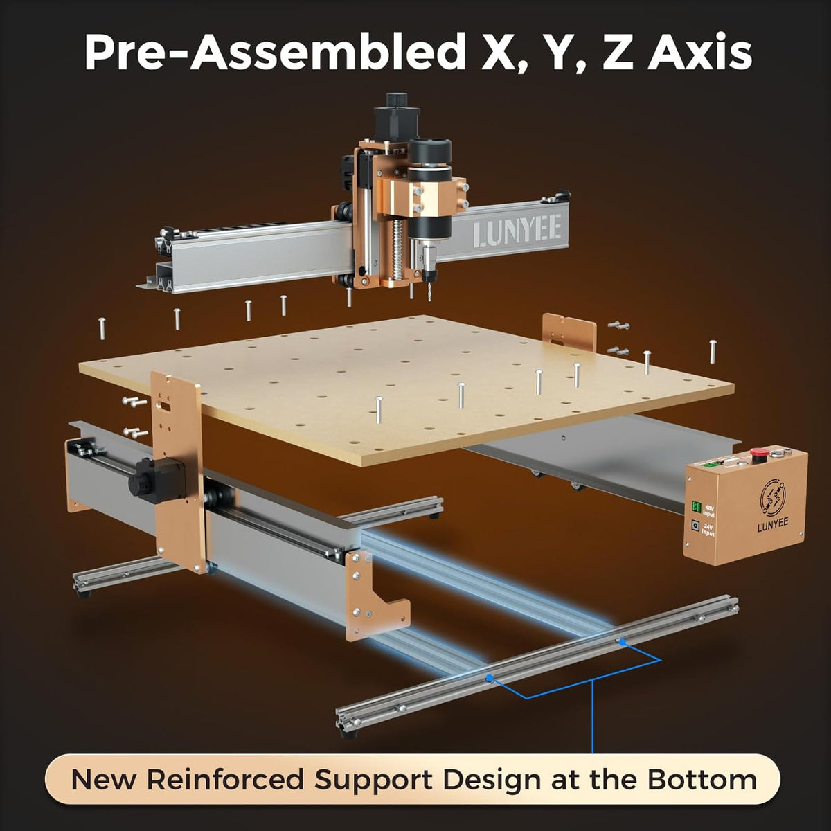 LUNYEE 4040 PRO 3-assige CNC-freesmachine met kogelschroef en stofdichte X/Y-as, GRBL-besturing, werkbereik 39 x 40 x 8 cm, voor hout