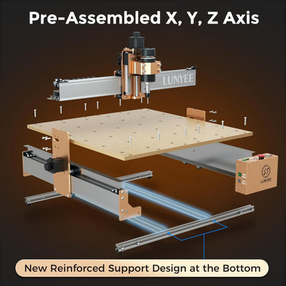LUNYEE 4040 PRO 3-assige CNC-freesmachine met kogelschroef en stofdichte X/Y-as, GRBL-besturing, werkbereik 39 x 40 x 8 cm, voor hout