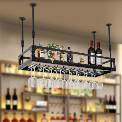 Wijnhouder Wandmontage – Wijnrek Muur – Glazenhouder – Wandplank Wijn – Industrieel Vintage Design – Verstelbare Hoogte 35-55 cm – Robuust IJzer 50 kg Draagkracht