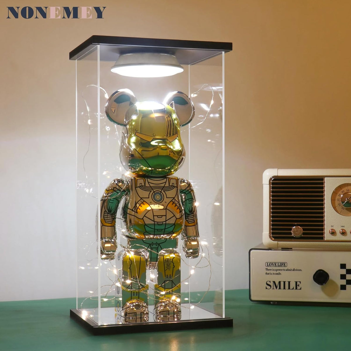 Nonemey Acryl Vitrine Transparant met Afstandsbediening Licht voor 1000% Beer Bakstenen, Stofdicht Model Showcase Vitrine Organiser Box, Vitrine voor Verzamelobjecten Figurines (Zwart, 40*30*76 cm)