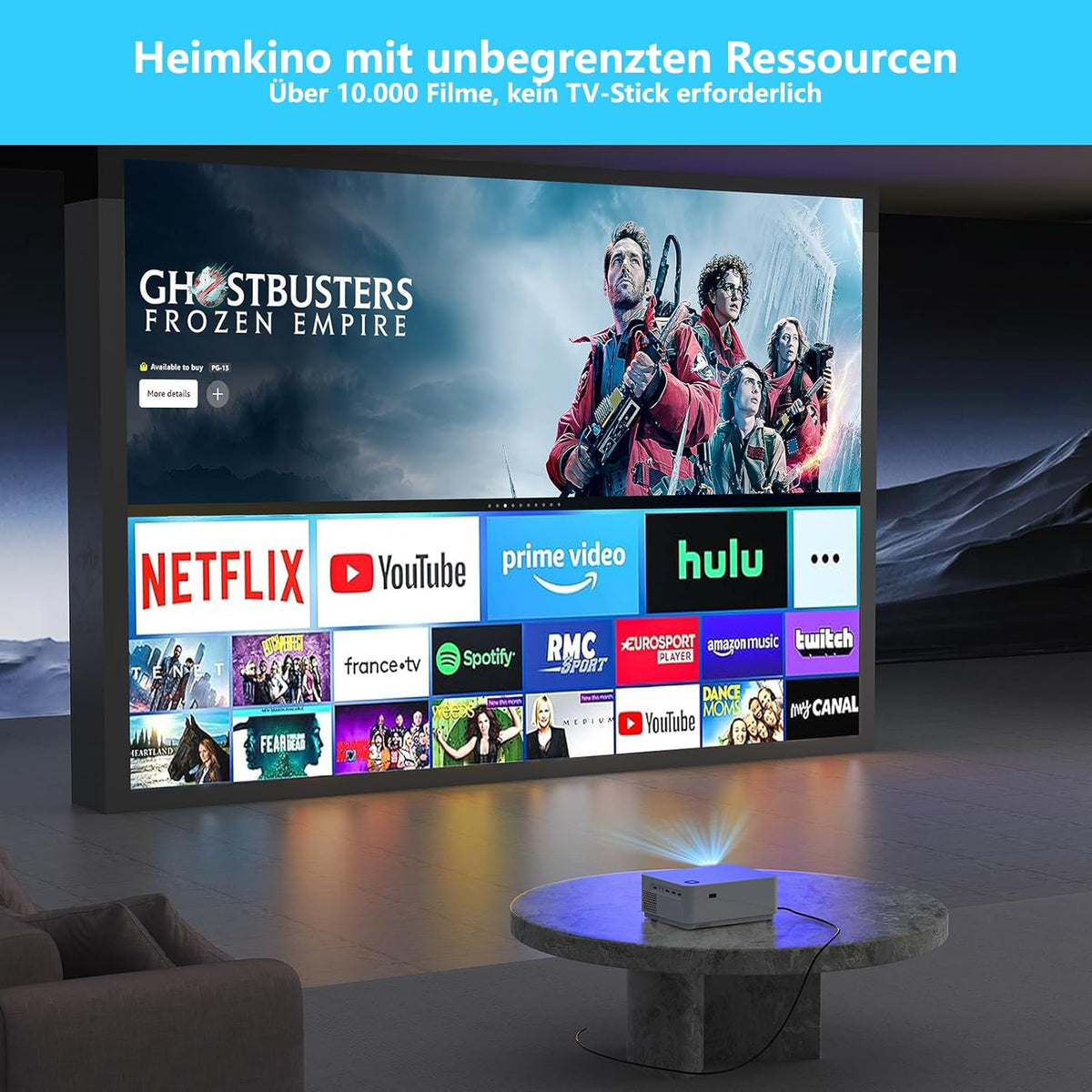 WiFi Bluetooth beamer, 4K, Android OS-projector, Native 1080P met autofocus, 800 ANSI lumen, mini-projector voor thuisbioscoop, outdoor, tuin, woonkamer, 9000+ apps, HDMI USB (wit)