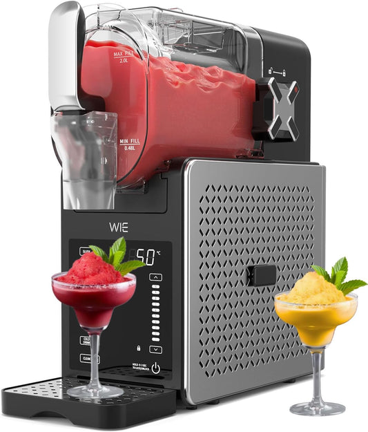 WIE Slush-machine, ijsmachine, dessertmachine, milkshake, frappé wijn, automatische reiniging, 2 liter inhoud, turbo freeze, geen ijs nodig