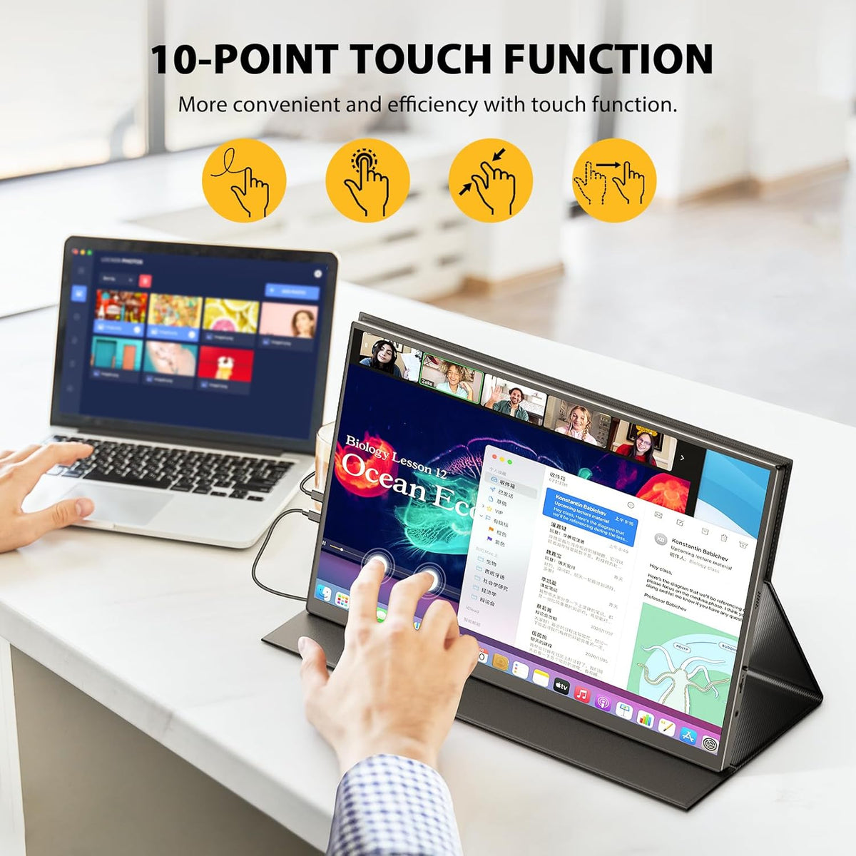 UPERFECT Draagbaar touchscreen, 18,5 inch, 120 Hz, draagbaar, touchscreen, 1920 × 1080 FHD IPS USB C & Mini HDMI, ultradunne verbinding, tweede scherm voor computer/telefoon/gameconsole, VESA