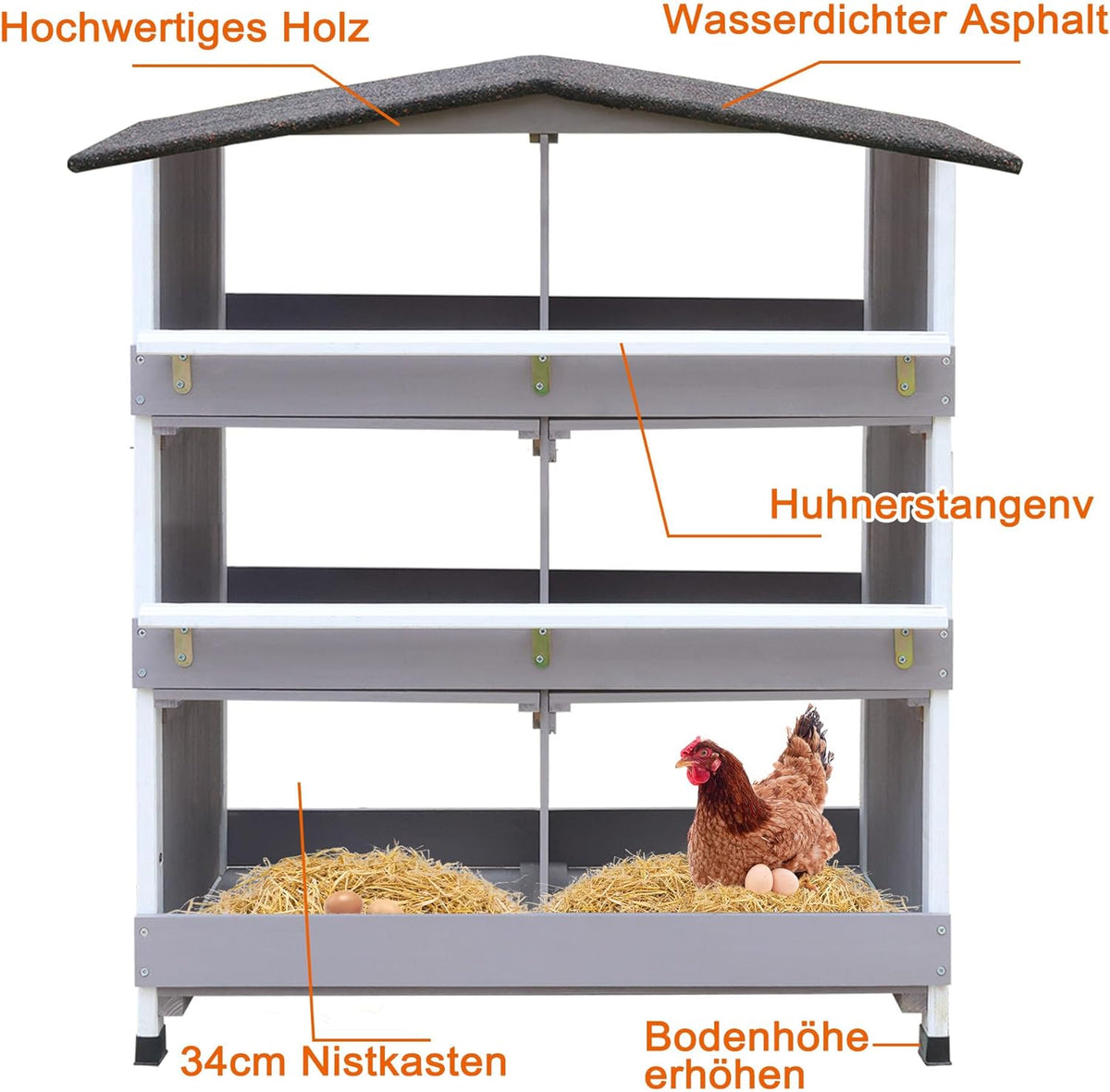 Sleeping nest for chickens, with sloping base, with ventilation holes, easy cleaning, 6 compartments, L x W x H 79 x 52 x 43.5 cm, storage room - QUORE