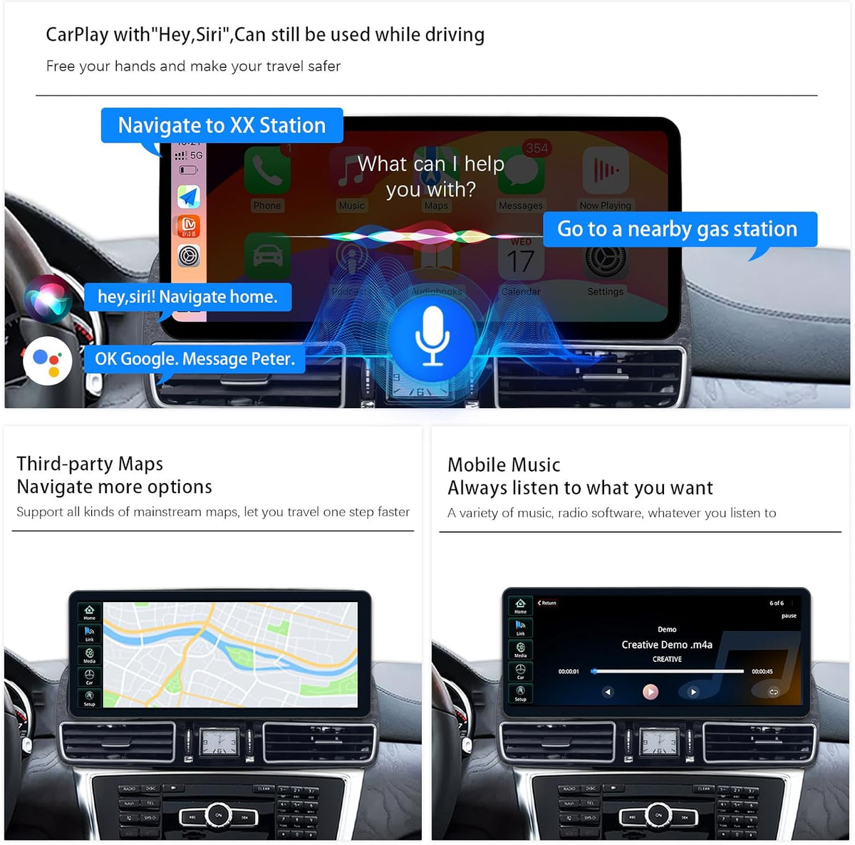 Multimedia Speler – Auto Radio – Touchscreen Navigatie – Carplay Systeem – Android Auto Interface – 12,3 Inch HD Scherm – Duale Besturingssystemen