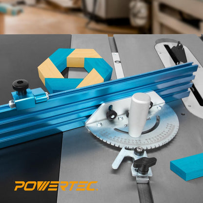 POWERTEC 71391 Tafelzaag Precisie Mijter Gauge Systeem 24" x 3" Multi –Track Fence met 27 Hoekstops