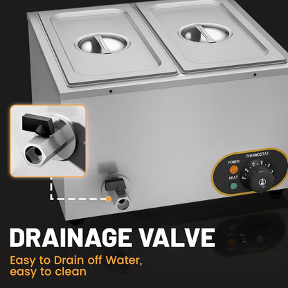 Bain Marie elektrische voedselwarmer, professioneel, roestvrij staal, 2 x 1/3 GN containers met deksel, temperatuur verstelbaar 30 °C - 85 °C, voor restaurants Les Cantine