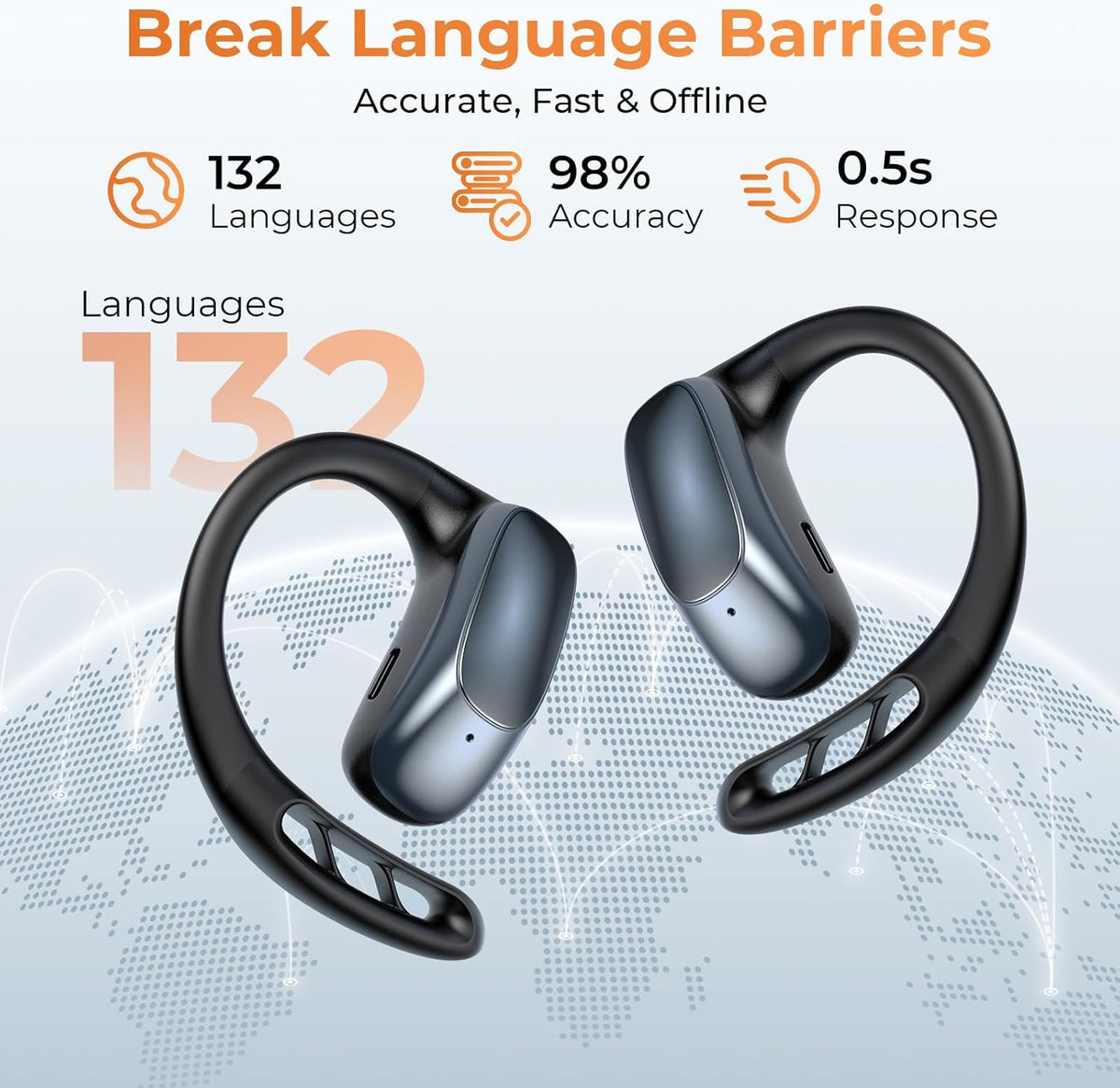 Kentfaith AI Translator Earbuds Real Time 4-in-1 Vertaal oordopjes, 132 talen met AI assistent, Bluetooth 5.4 voor reizen, zaken, leren
