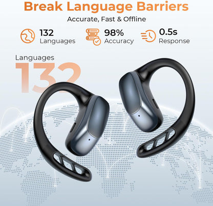 Kentfaith AI Translator Earbuds Real Time 4-in-1 Vertaal oordopjes, 132 talen met AI assistent, Bluetooth 5.4 voor reizen, zaken, leren