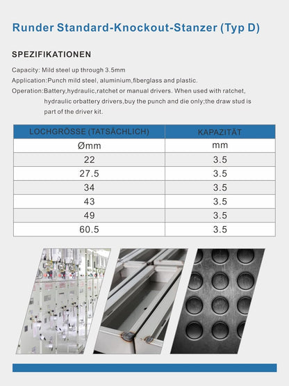 AMZCNC Hydraulische perforatieset, 10 ton, handpomp, staal, perforatiegereedschap met 6 stansvormen, stansen van 22 mm, 27,5 mm, 34 mm, 43 mm, 49 mm, 60,5 mm, hydraulische ponsen