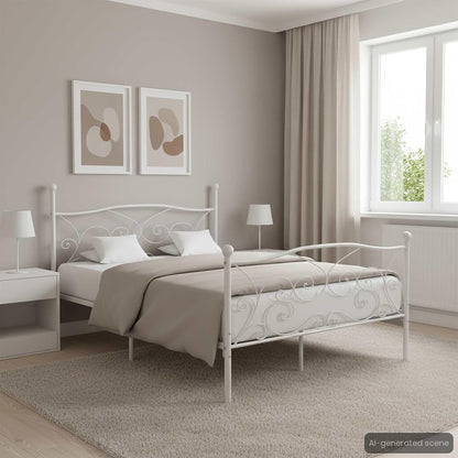vidaXL Bedframe met Lattenbodem Bed Frame Ledikant Bedden Slaapmeubel Slaapkamermeubelen Bedomranding Slaapbed Metaal Wit 140x200 cm