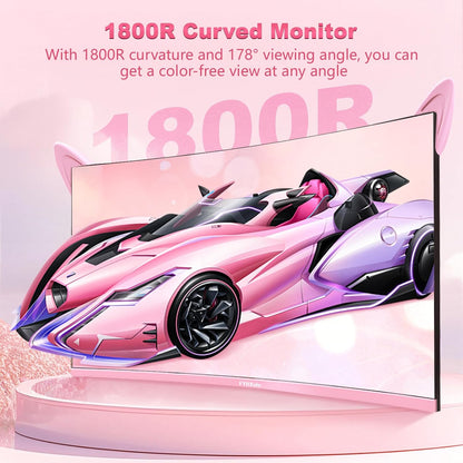 FY27FHP Roze 27 inch gebogen gamingmonitor 165Hz - VA-scherm 144Hz 1800R 1ms 1920x1080P, ingebouwde luidsprekers, AMD Free-Sync, HDMI, DP, USB, AUX, instelbare kanteling