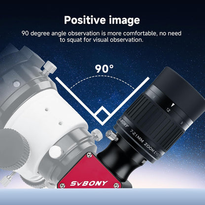 zoom telescoop oculair accessoires 1.25'' 7-21mm brandpuntsafstand 50° 47° veldweergave 18mm 16.3mm oogreliëf zenit diëlektrische spiegel 99% reflectiviteit astronomie planetaire maan mars deep sky