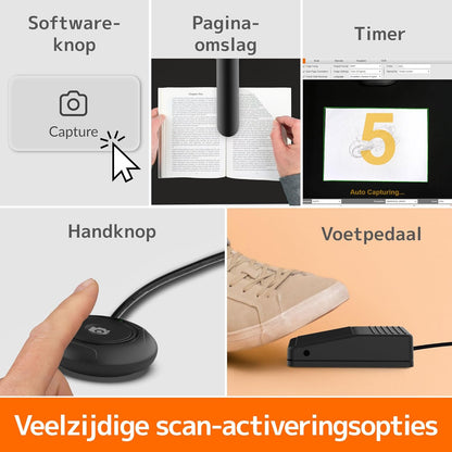 Innex DS200 USB-boekscanner, 26MP, A3-documentenscan, OCR 120+ talen, auto-vlak & uitlijnen, vingerverwijdering, microfoon & LED, handknop & voetpedaal, Win/MacOS