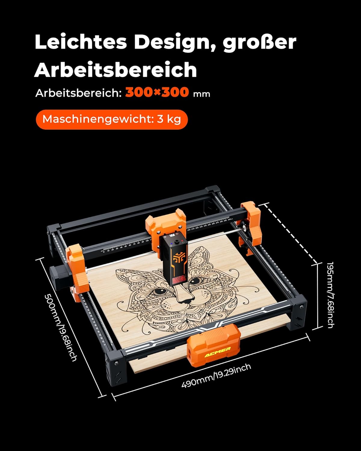 ACMER S2 lasersnijder, 12 W, 72 W lasergraveermachine, graveren en snijden van houten platen met slechts één klik voor kleine en winstgevende bedrijven, doe-het-zelfprojecten, 300 x 300 mm